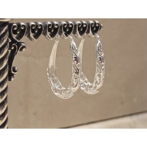 Sterling Silver Oval Scroll 33mm Hoop Earrings